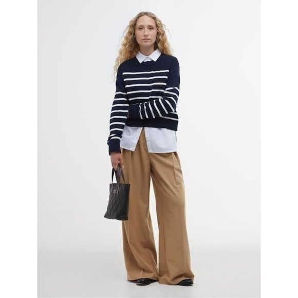 130$ Barbour Breton Emery Striped Crew Neck Knitted Jumper Sweater Size 16 Blue - Picture 4 of 4